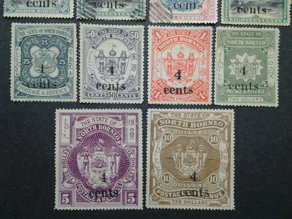 Malaya 1904 North Borneo Complete Set 4c-$10 Overprint 4 Cents-8v Mint & 6v Used