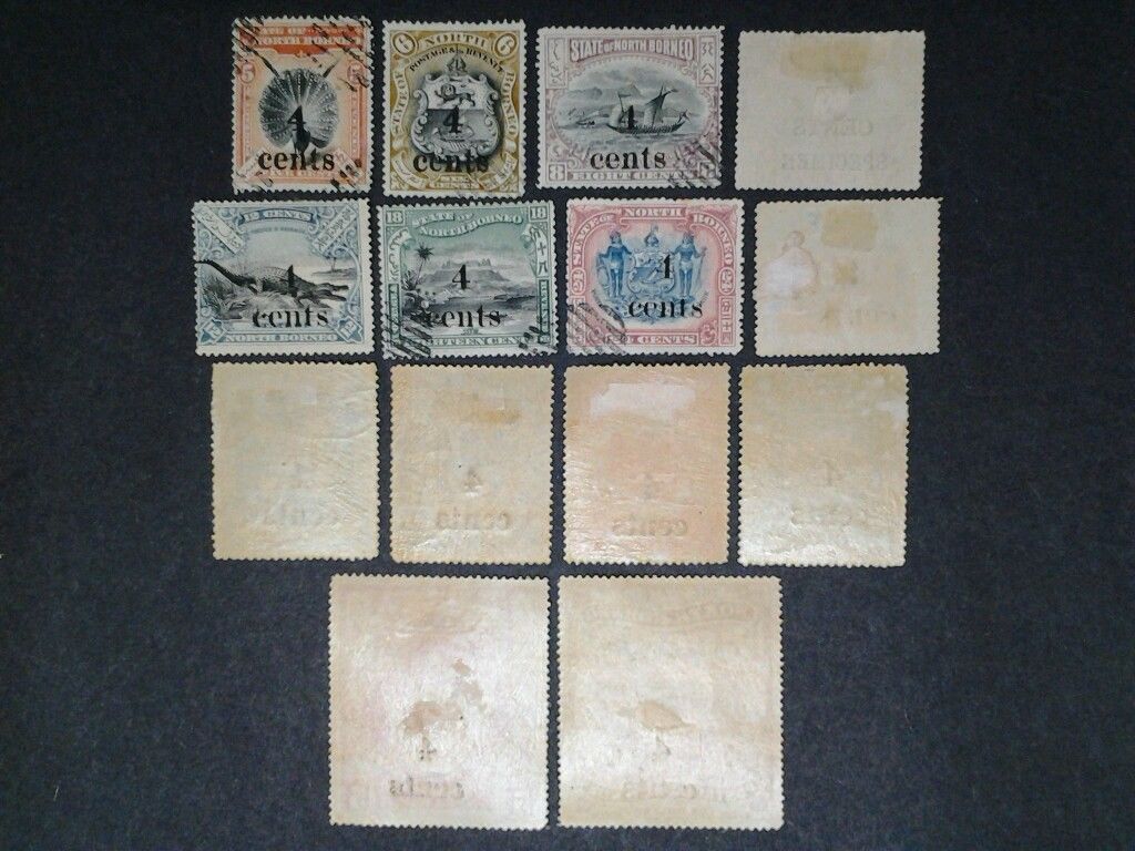 Malaya 1904 North Borneo Complete Set 4c-$10 Overprint 4 Cents-8v Mint & 6v Used