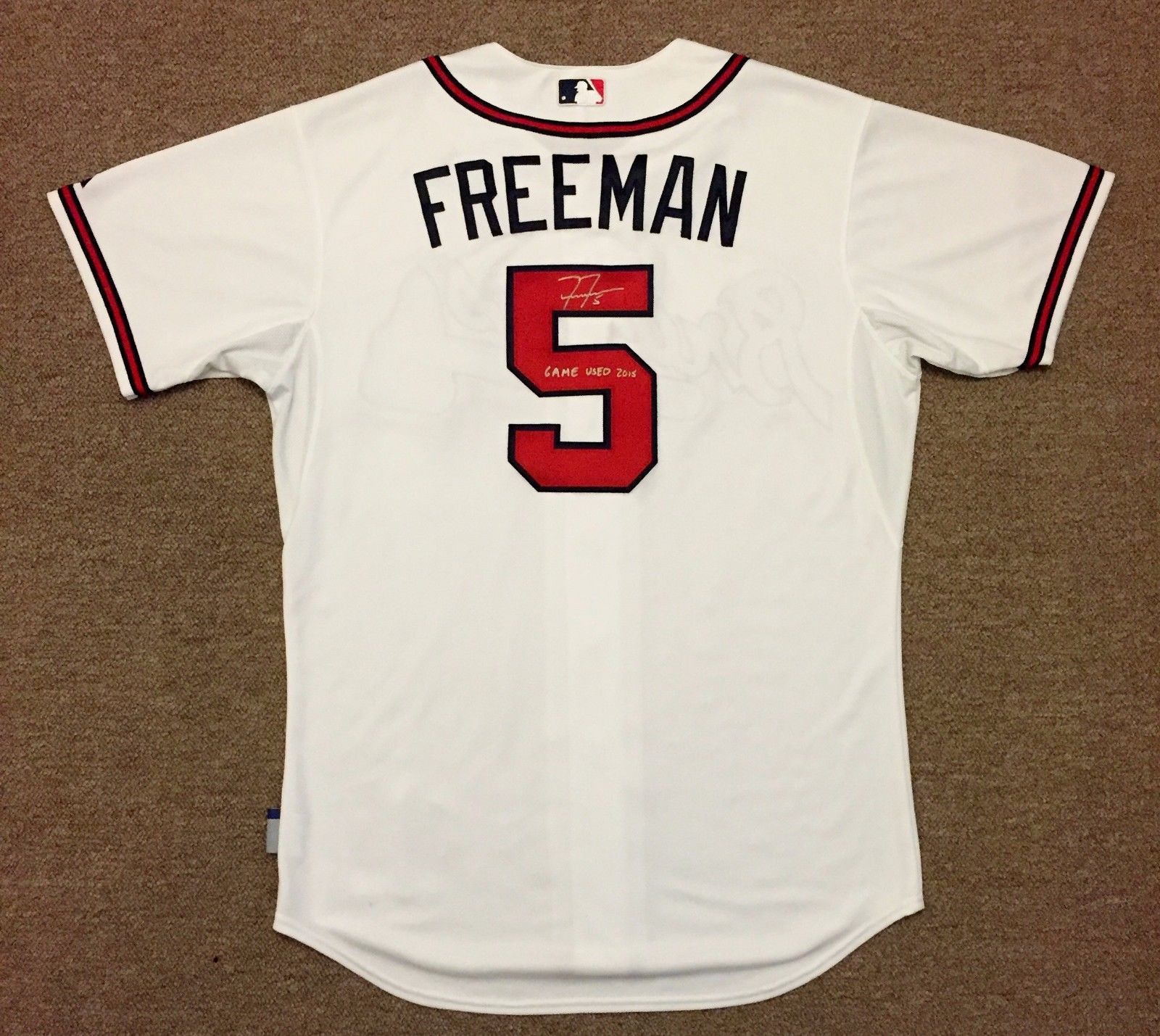 Freddie Freeman MLB Holo Game Used Autographed Insc Jersey 2015 Atlanta Braves