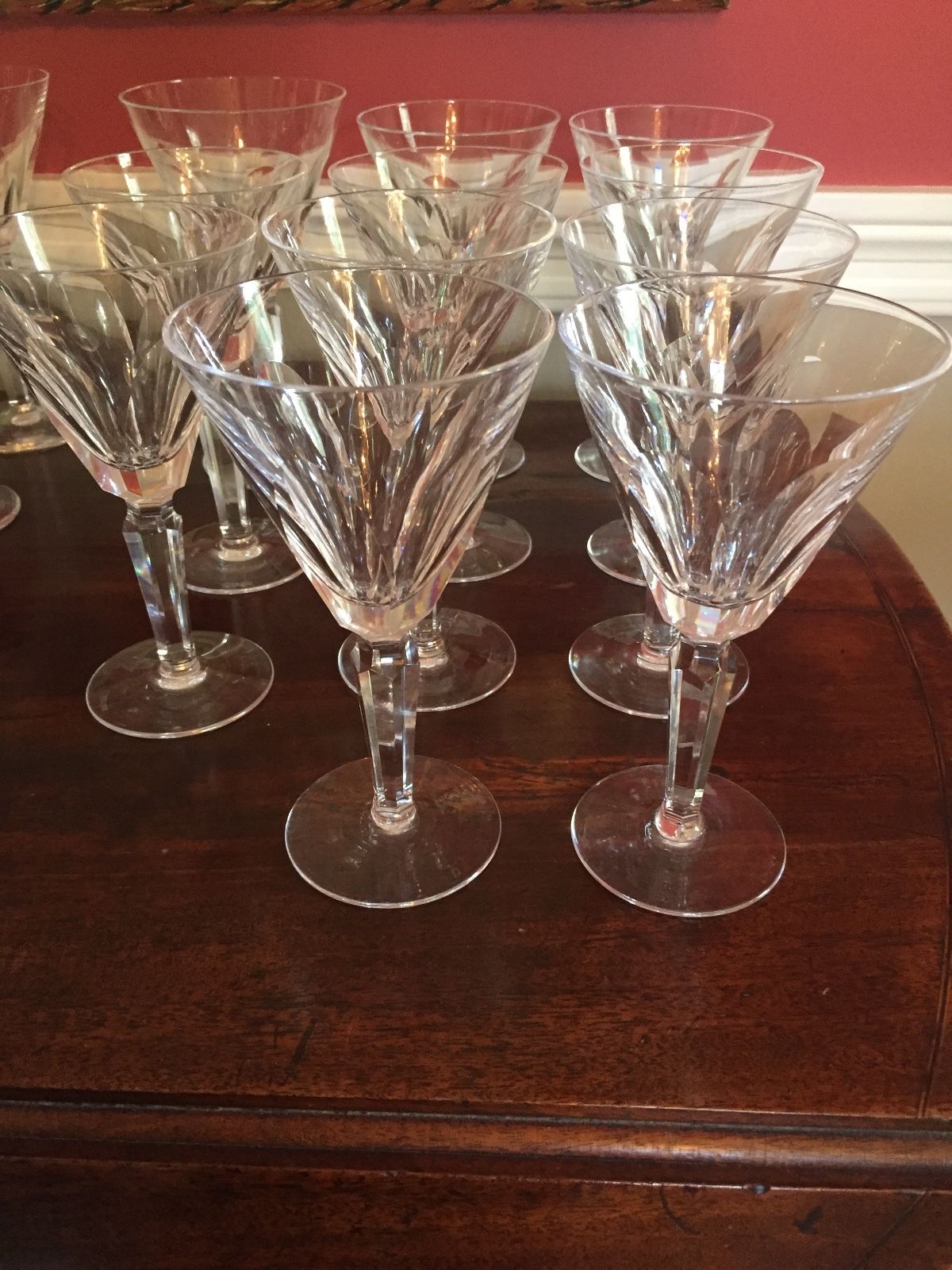 22 WATERFORD CRYSTAL SHEILA 6 1/2" CLARET WINE GLASSES  & 7" WATER GOBLETS