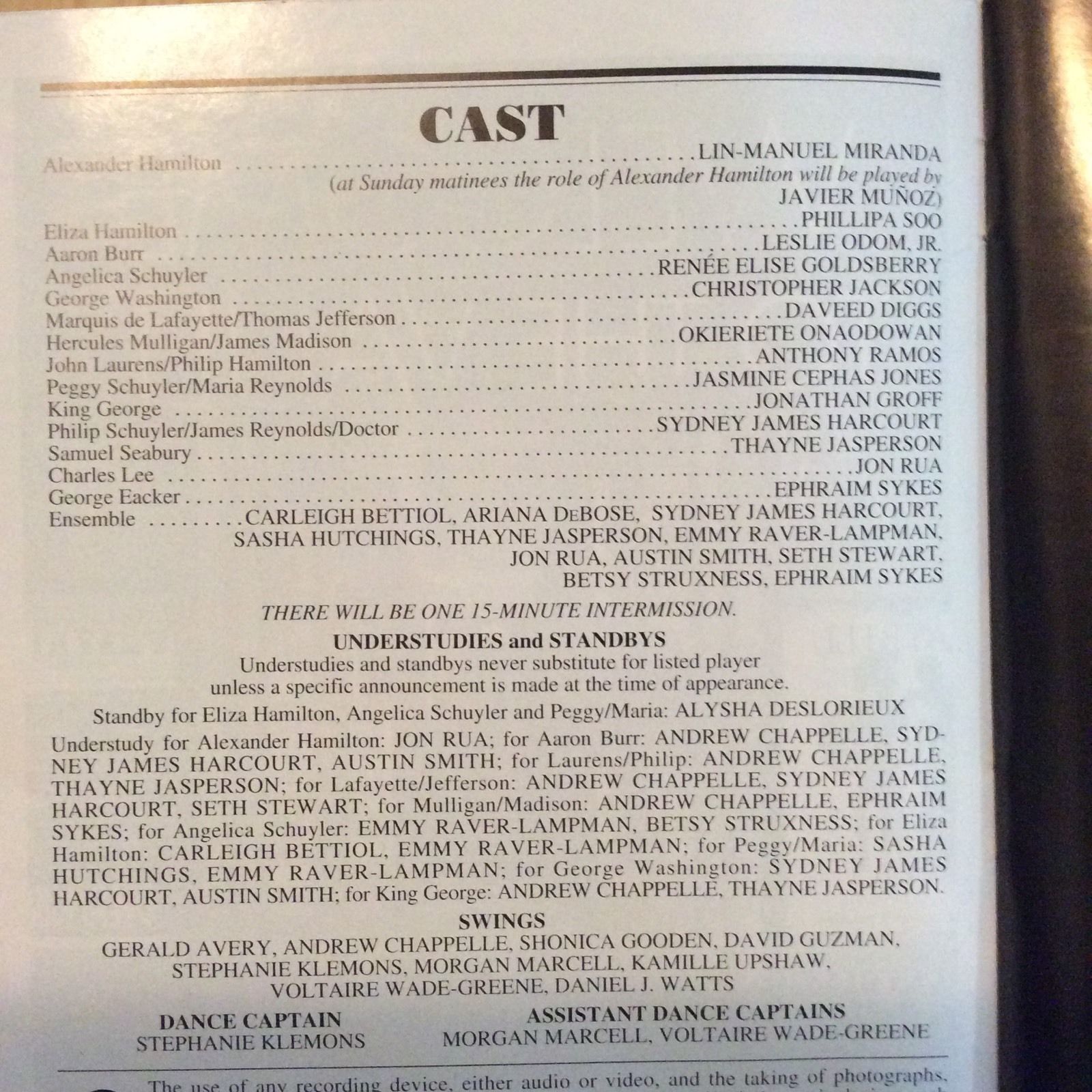 HAMILTON MUSICAL PLAYBILL NEW YORK BROADWAY LIN MANUEL MIRANDA GROFF 1st Edition