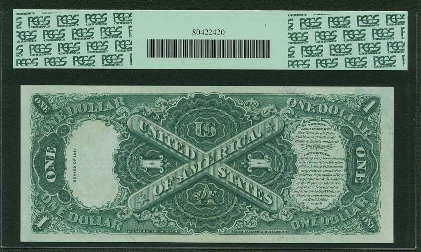 U.S.  1917  $1 LEGAL TENDER BANKNOTE, UNCIRCULATED, FR-39, CERTIFIED PCGS 66-PPQ