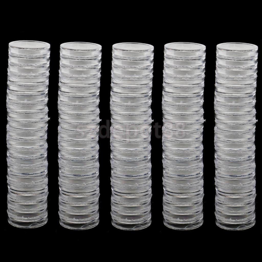 100pcs 19mm Plastic Clear Round Coin Case Capsule Storage Holder Containers