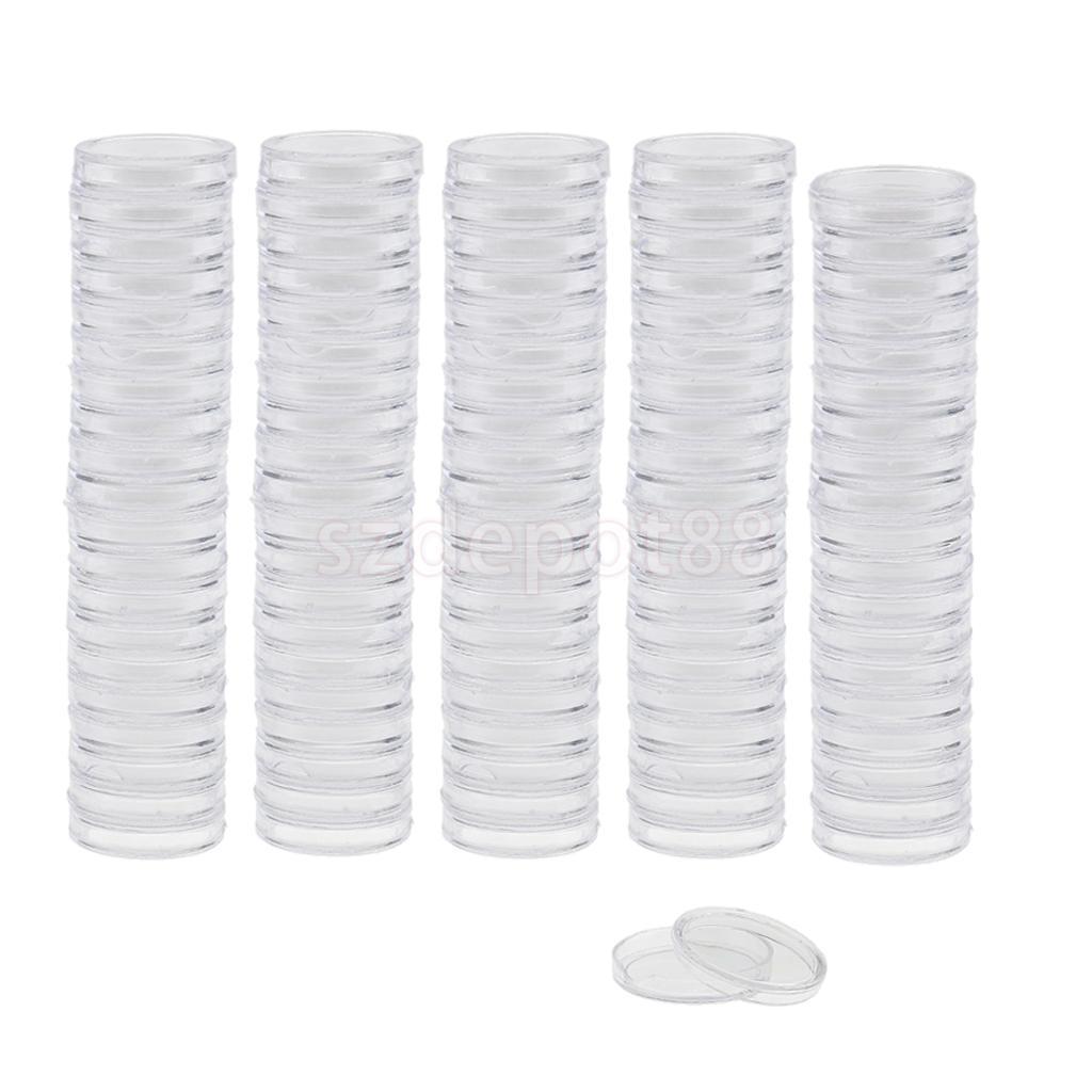 100pcs 19mm Plastic Clear Round Coin Case Capsule Storage Holder Containers