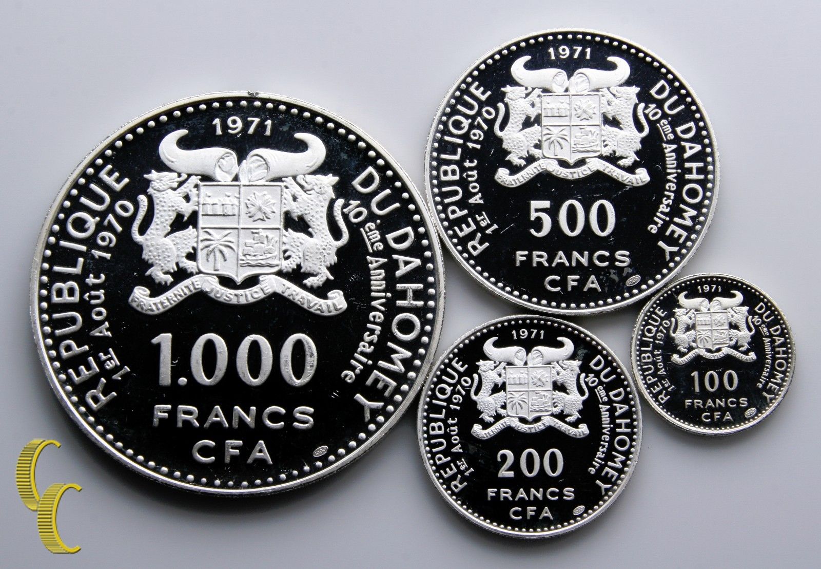 1971 Du Dahomey 100-1000 Francs 4 Piece Proof Silver Coin Lot