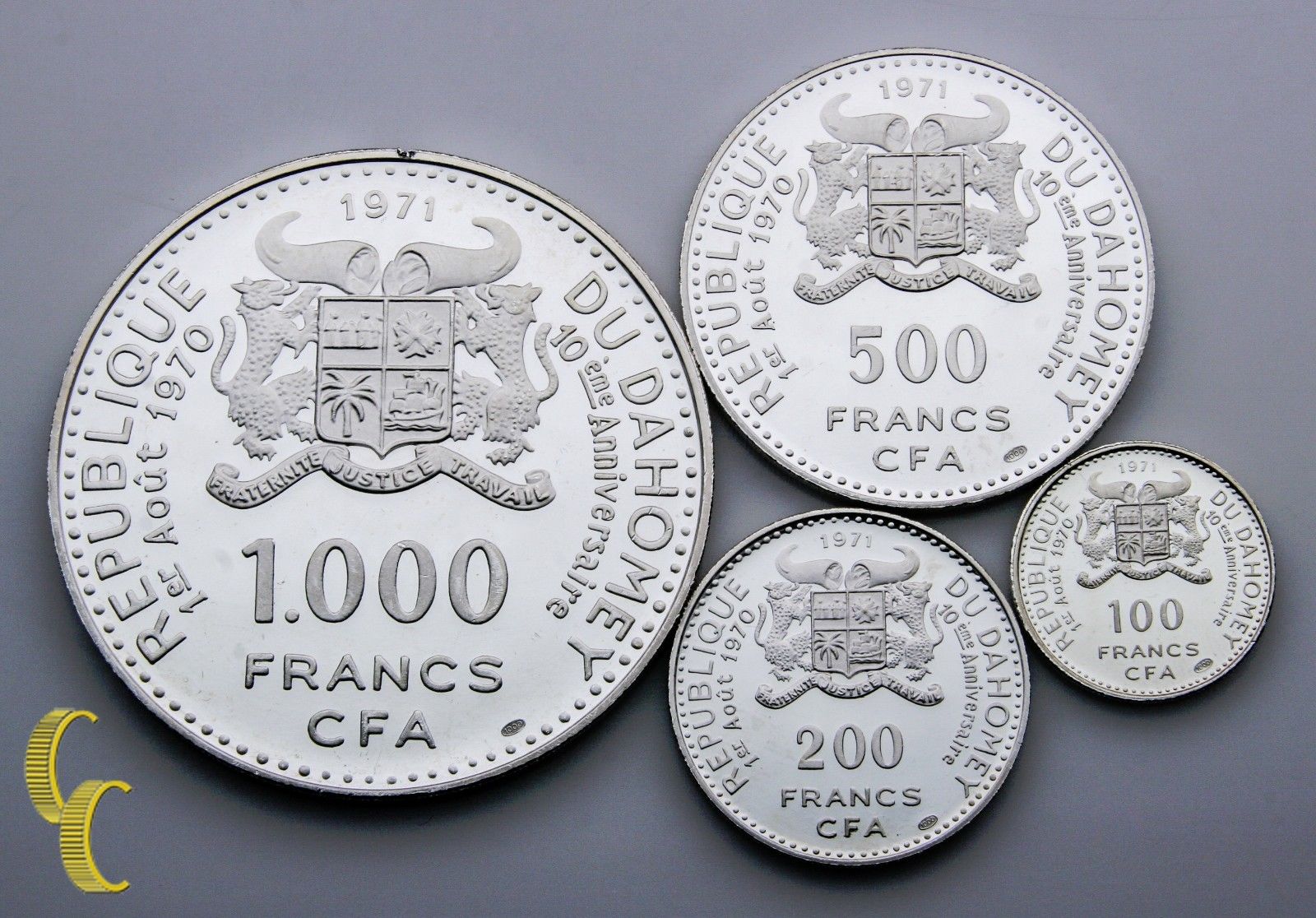 1971 Du Dahomey 100-1000 Francs 4 Piece Proof Silver Coin Lot