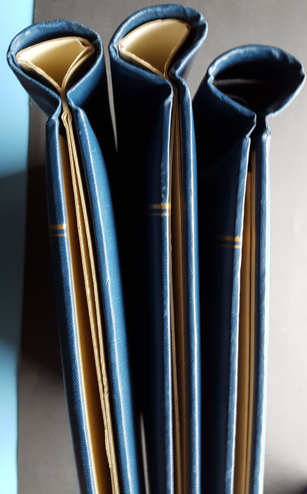 3x Schaubek Clamp Binder Faux Leather Blue