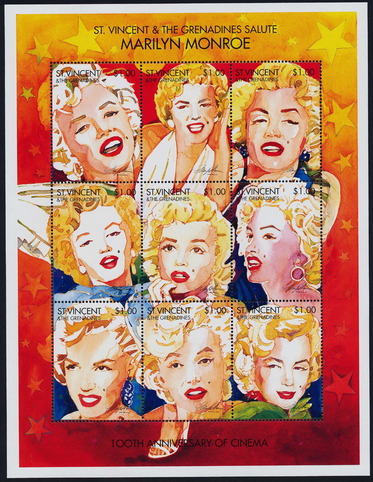 St Vincent 2208-10 MNH Marilyn Monroe