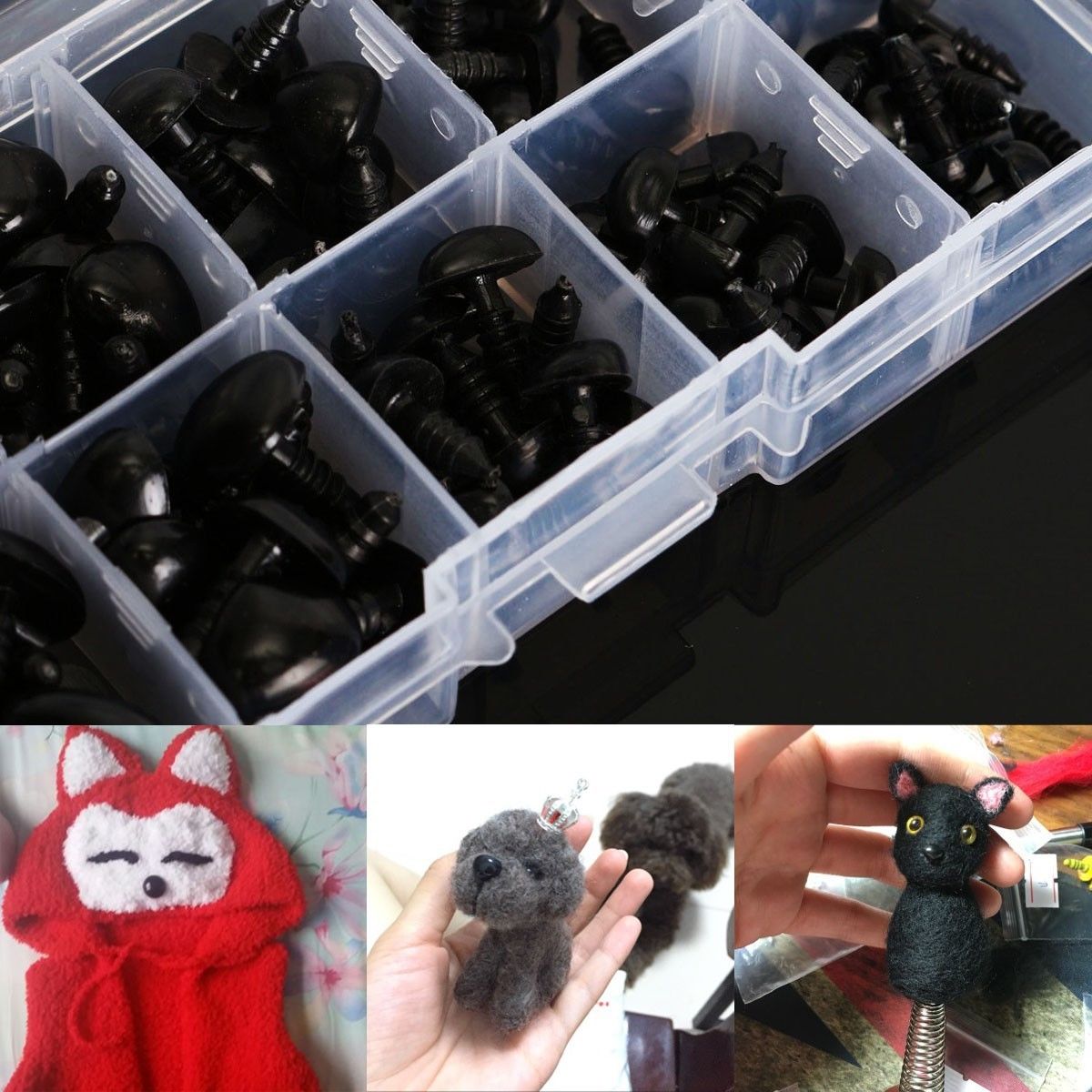 100x 8/9/11/13.5/15mm Black Plastic Safety Nose Triangle For Doll Teddy Stuffed