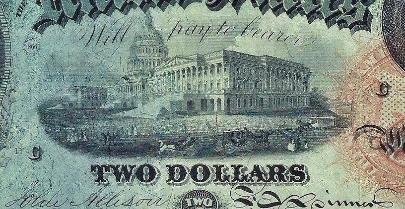 1869 $2 LEGAL TENDER ** RAINBOW SERIES ** ONE-YEAR TYPE  LOVELY PMG VERY FINE 25