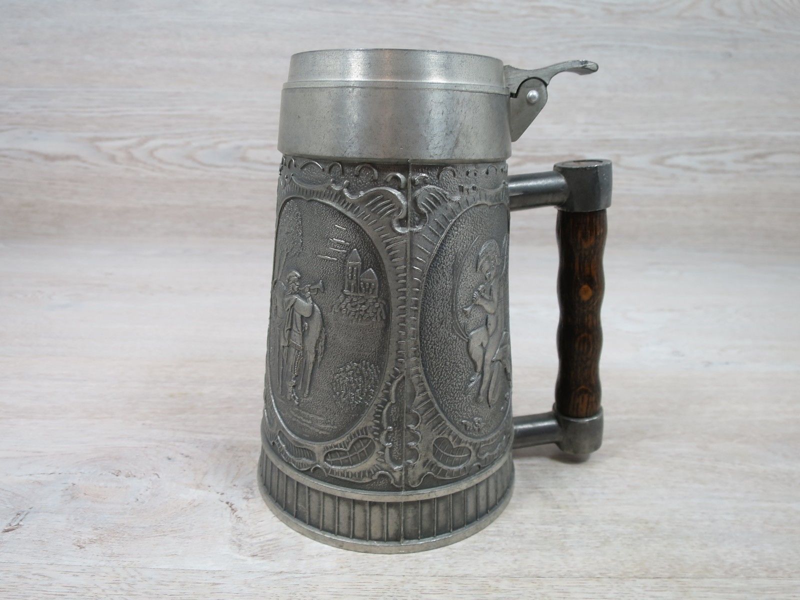 VINTAGE PEWTER GERMAN SOLID ZINN ZINC BEER STEIN MUG WITH STAMP RARE