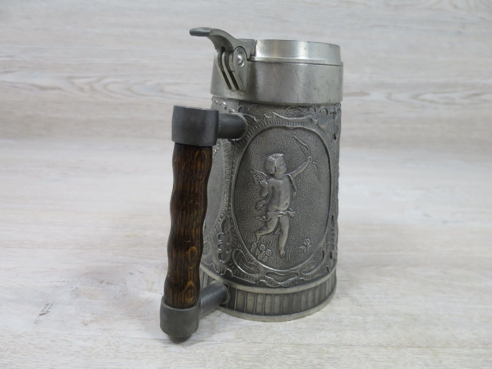 VINTAGE PEWTER GERMAN SOLID ZINN ZINC BEER STEIN MUG WITH STAMP RARE