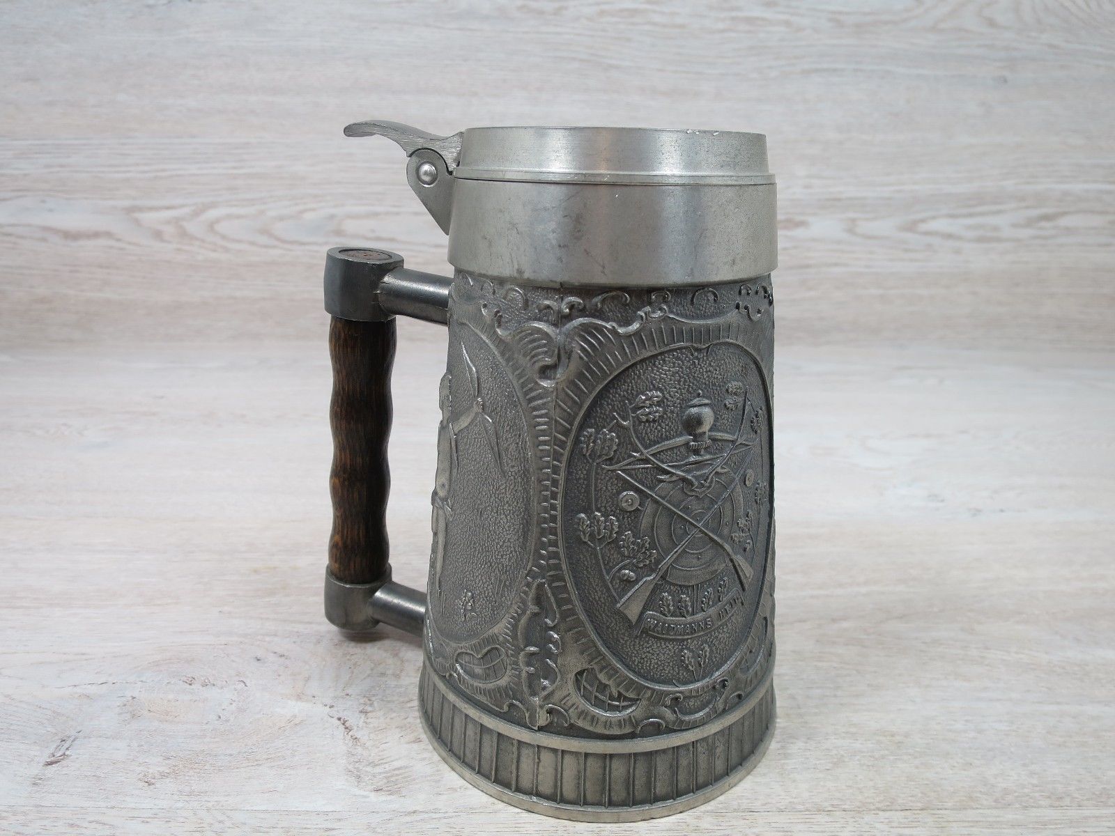 VINTAGE PEWTER GERMAN SOLID ZINN ZINC BEER STEIN MUG WITH STAMP RARE