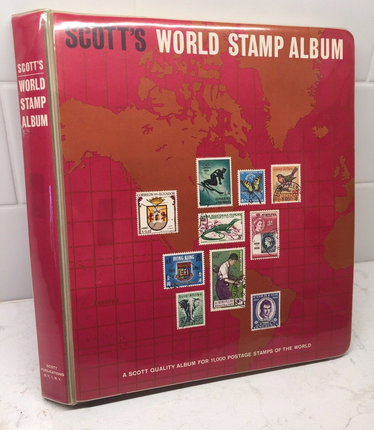 Scott's World Stamp Album 1966 OLD STAMP COLLECTION Estate Sale Find STAMP LOT