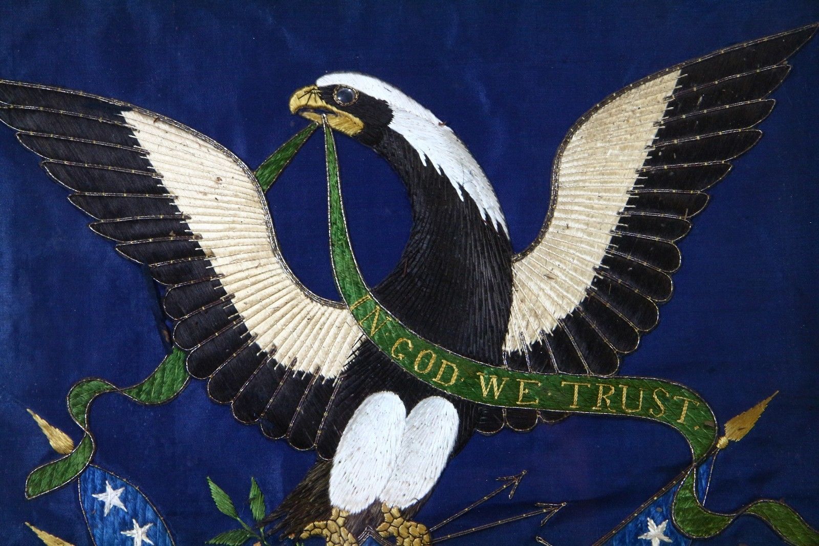 American Eagle Navy Flags OOAK Antique 19C Silk Needlepoint Embroidery Tapestry