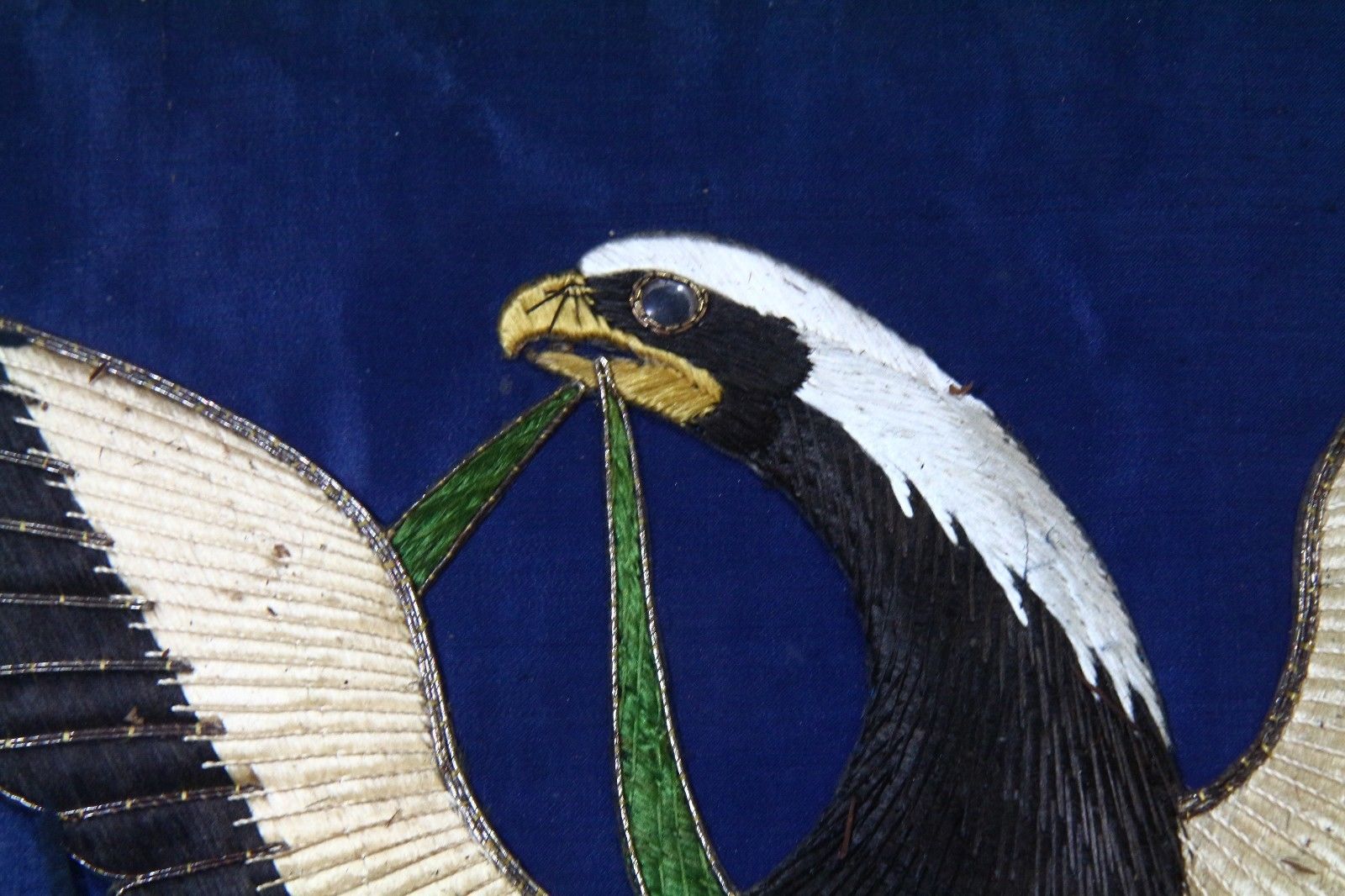 American Eagle Navy Flags OOAK Antique 19C Silk Needlepoint Embroidery Tapestry