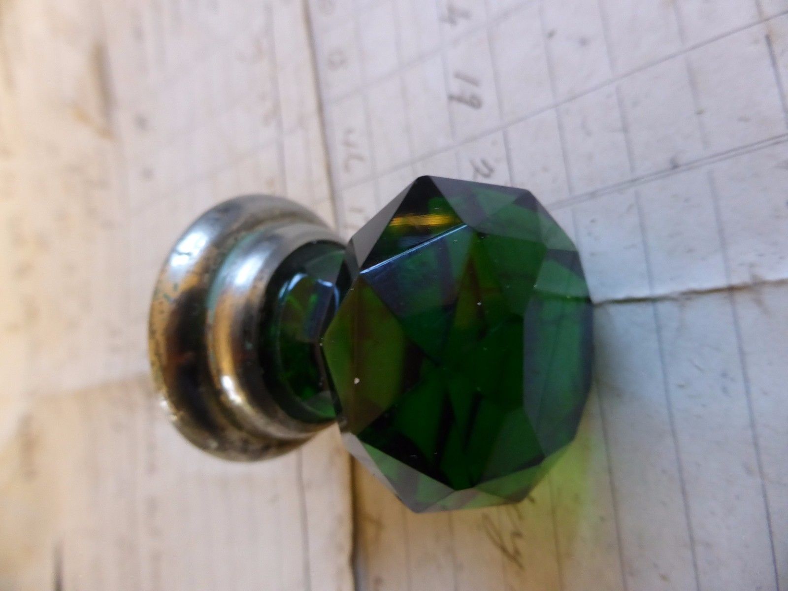 3 Emerald Green Glass Drawer Knob (cupboard dresser handle antique victorian)