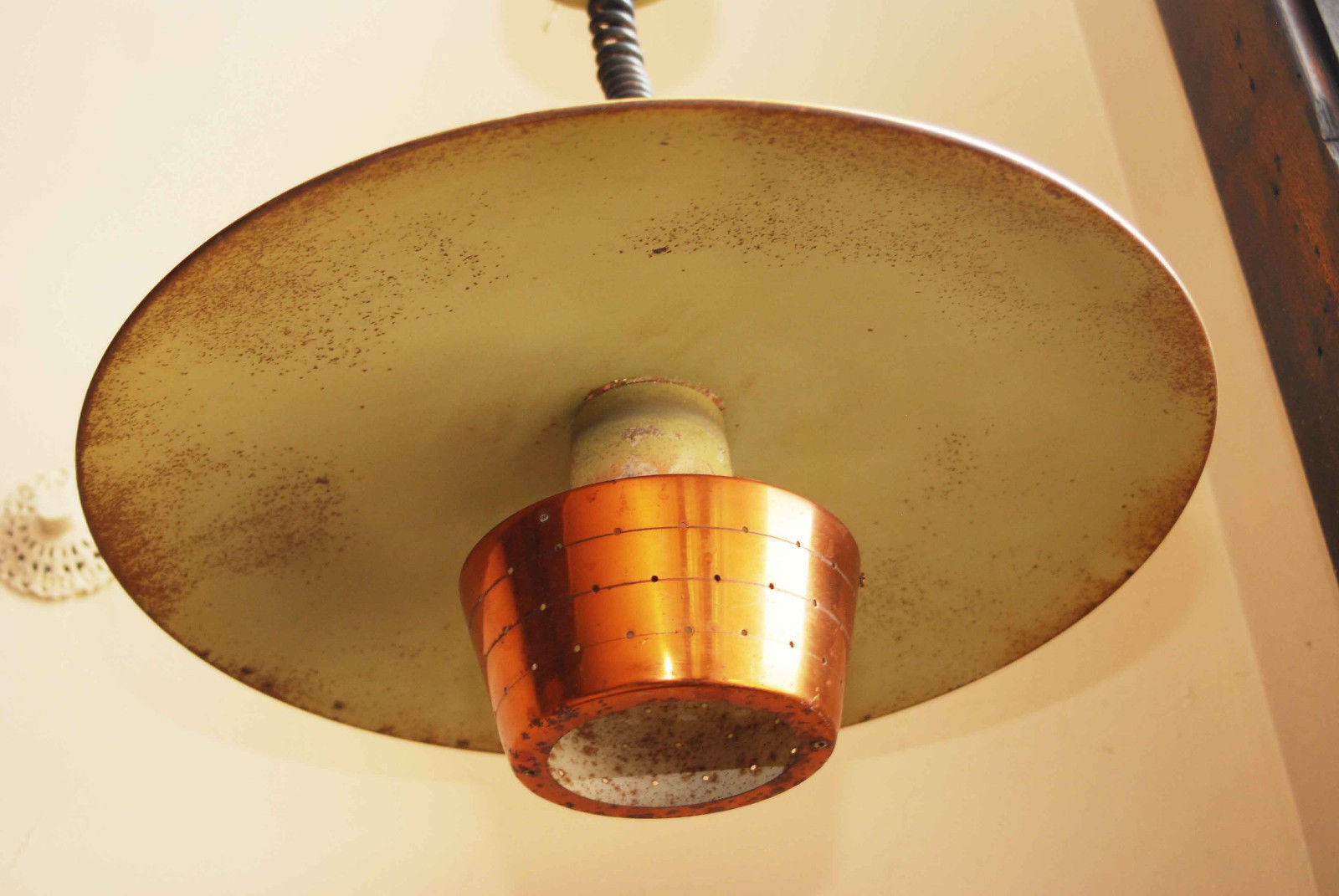 MID CENTURY MODERN INDUSTRIAL PULL DOWN SAUCER LIGHT LAMP VIRDEN EAMES ATOMIC