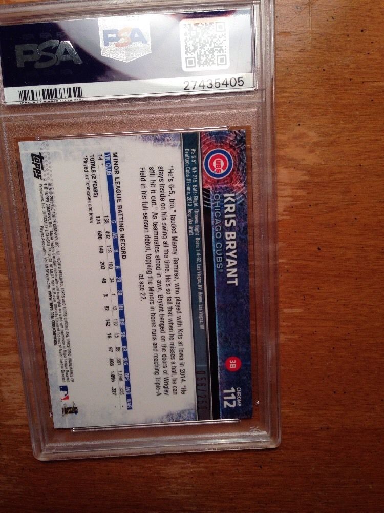 Kris Bryant 2015 Topps Chrome RC /250 Purple Refactor PSA 10!