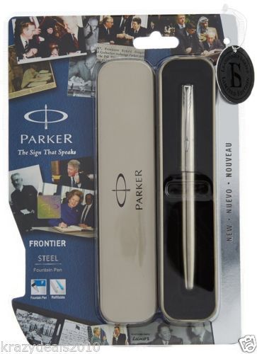 Parker Frontier Matte Black, Steel CT GT Chrome / Gold Trim Ink Fountain Pen New