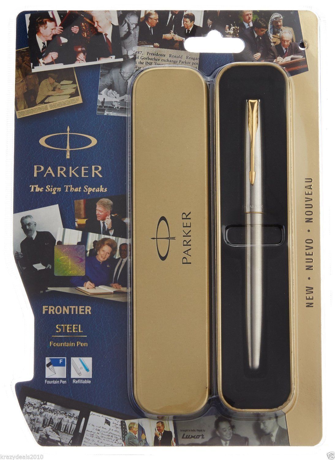 Parker Frontier Matte Black, Steel CT GT Chrome / Gold Trim Ink Fountain Pen New