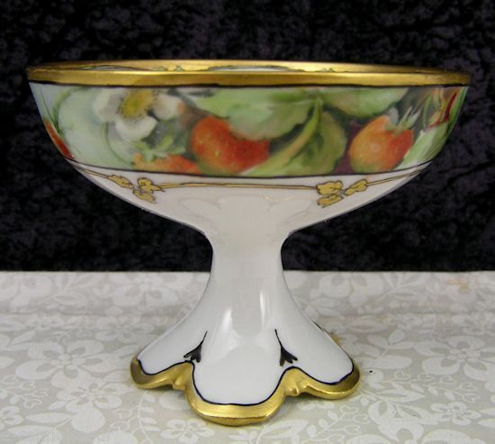 (7) Antique Limoges Hand-Painted Strawberries Porcelain Punch Bowl Cup