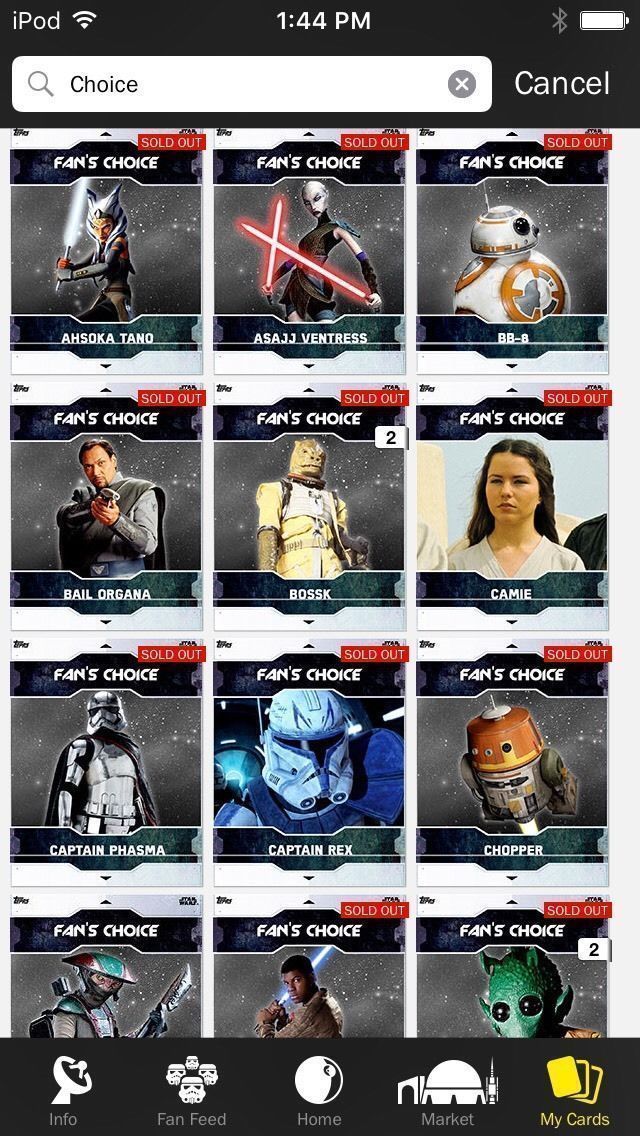 Topps Star Wars Digital Card Trader 30 Card Fan's Choice Series 2 Insert Set