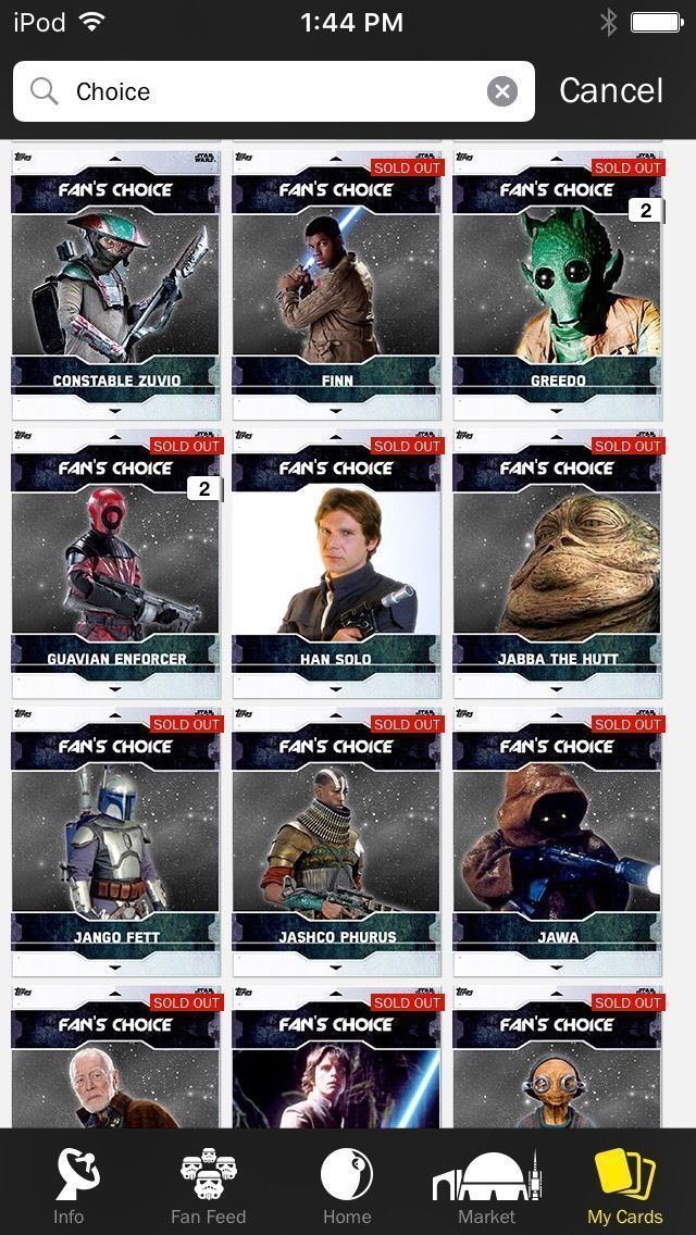 Topps Star Wars Digital Card Trader 30 Card Fan's Choice Series 2 Insert Set