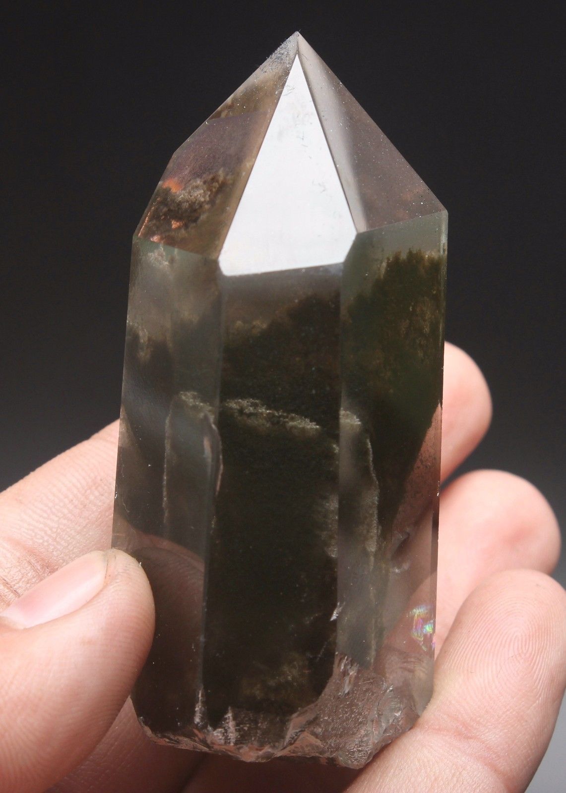 125g Rare Natural Clear Beautiful Red Green Ghost Quartz Crystal Point Healing