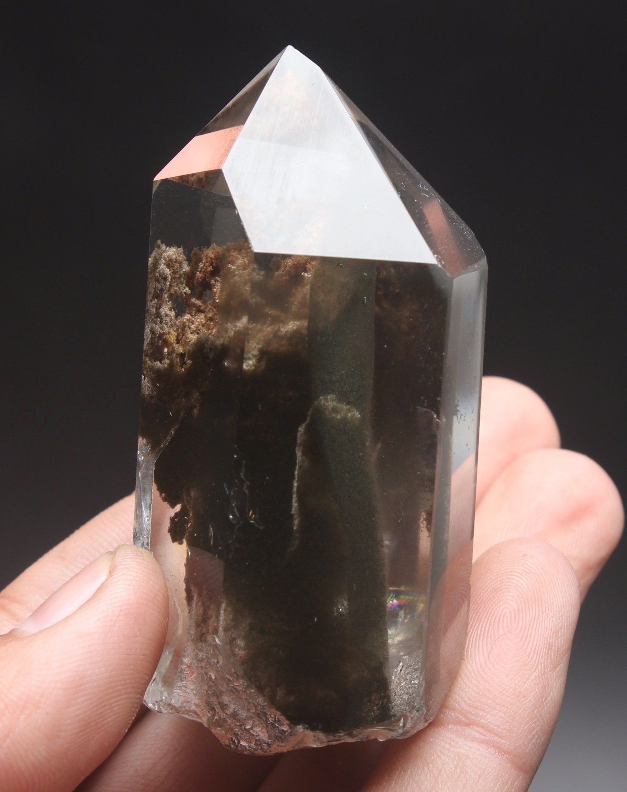 125g Rare Natural Clear Beautiful Red Green Ghost Quartz Crystal Point Healing