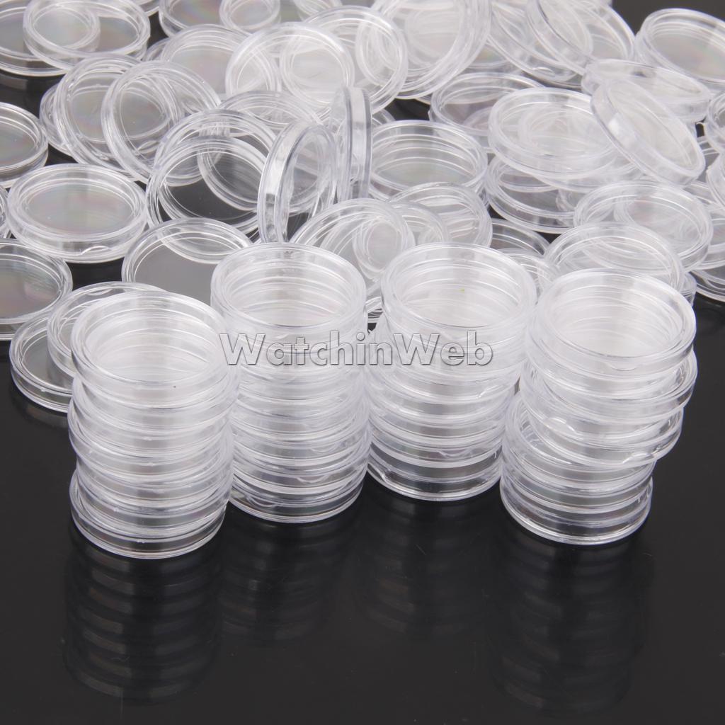 100pcs Round Plastic Coin Capsules Container Storage Boxer Holders Case 21mm