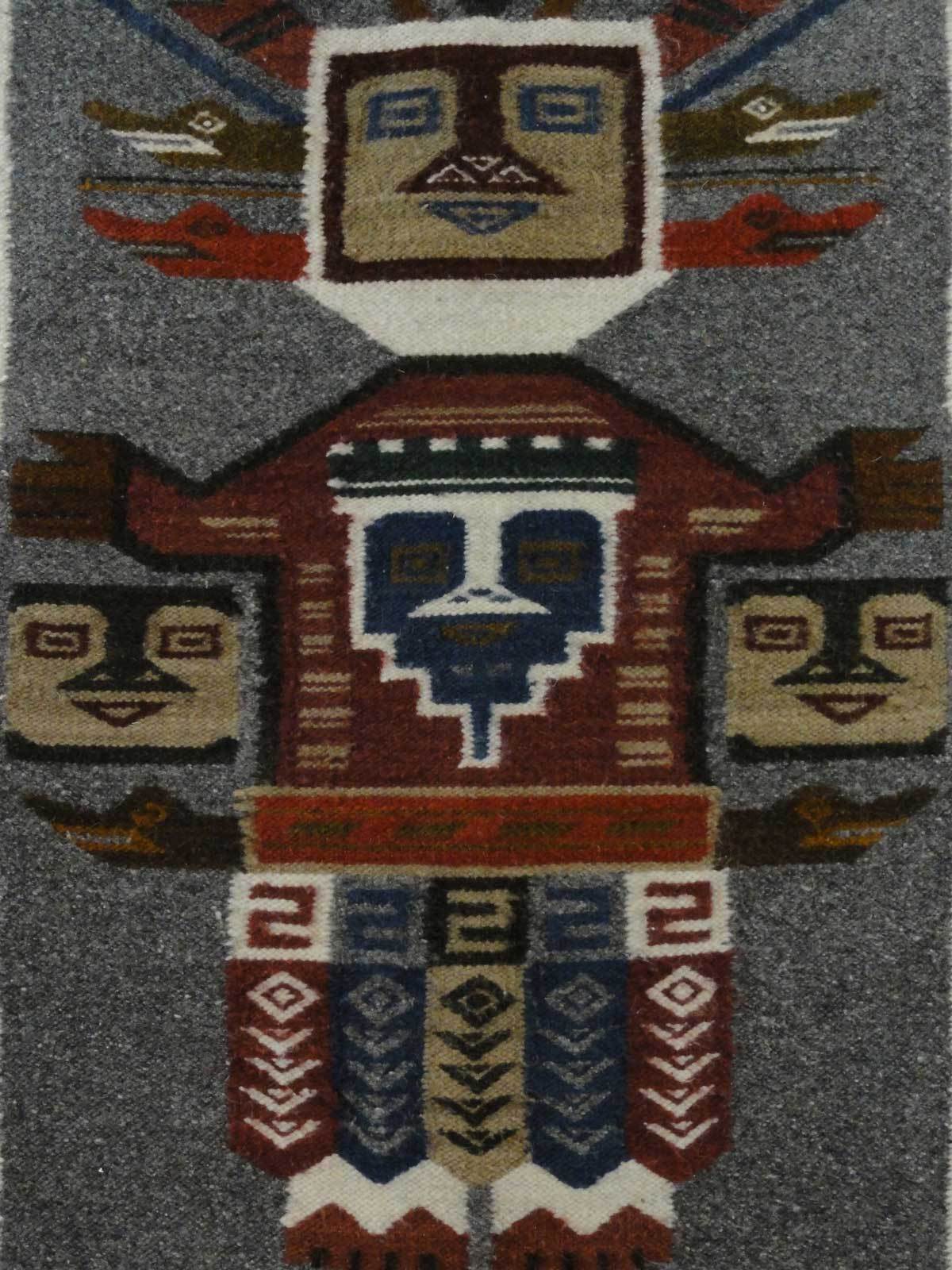 Vtg Jose C. Cotacachi Wool Wall Hanging Tapestry Decor Faces Mask Tribal Ecuador