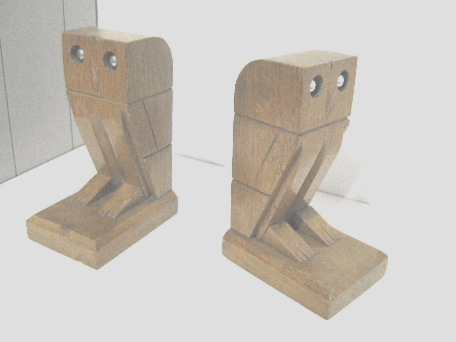 VINTAGE ART DECO OWL wood  BOOK ENDS CUBIST DESIGN