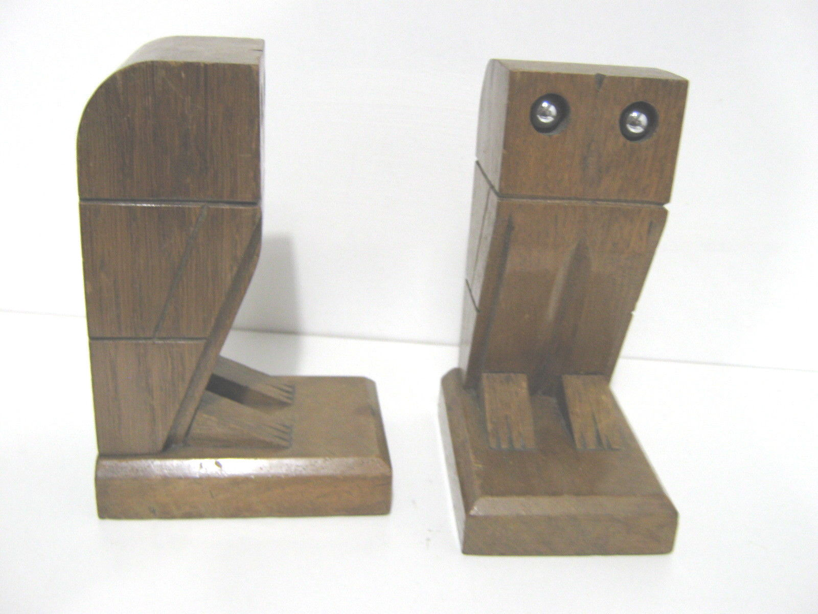 VINTAGE ART DECO OWL wood  BOOK ENDS CUBIST DESIGN