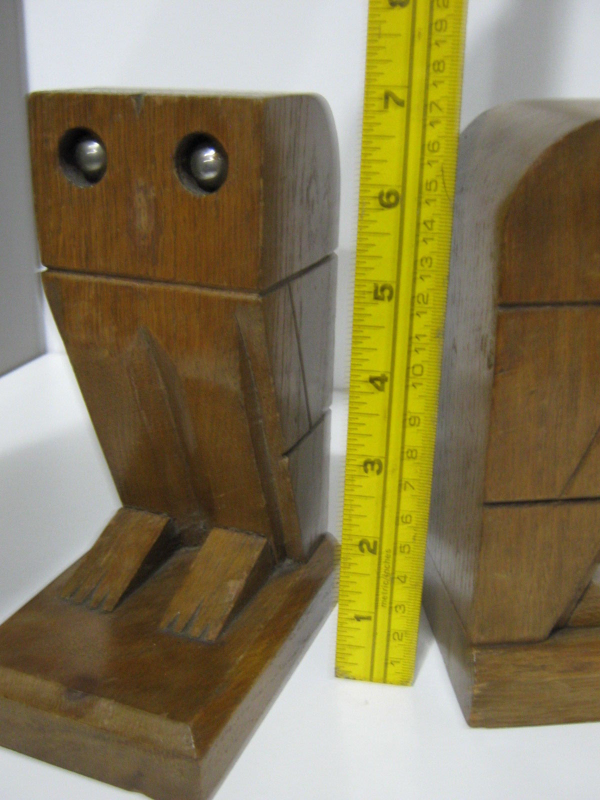 VINTAGE ART DECO OWL wood  BOOK ENDS CUBIST DESIGN