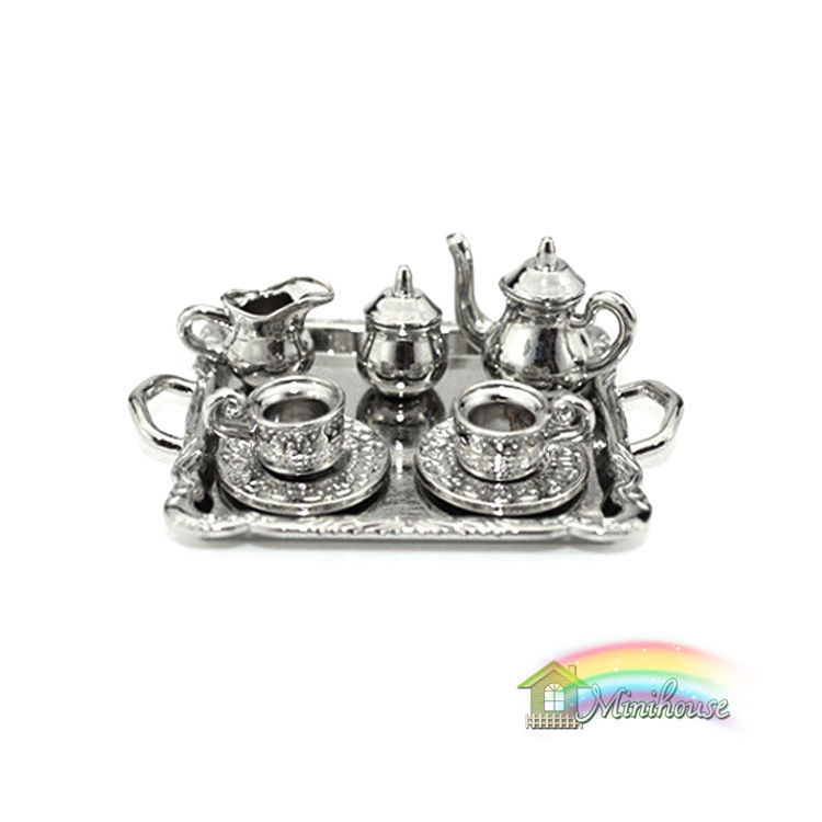 1:12 Silver Metal Tea Set  dollhouse miniature Dollhouse accessories