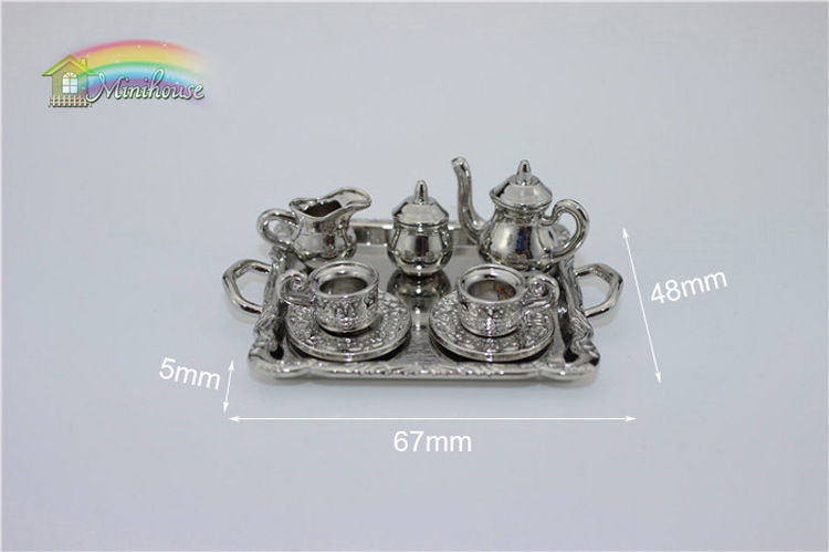 1:12 Silver Metal Tea Set  dollhouse miniature Dollhouse accessories