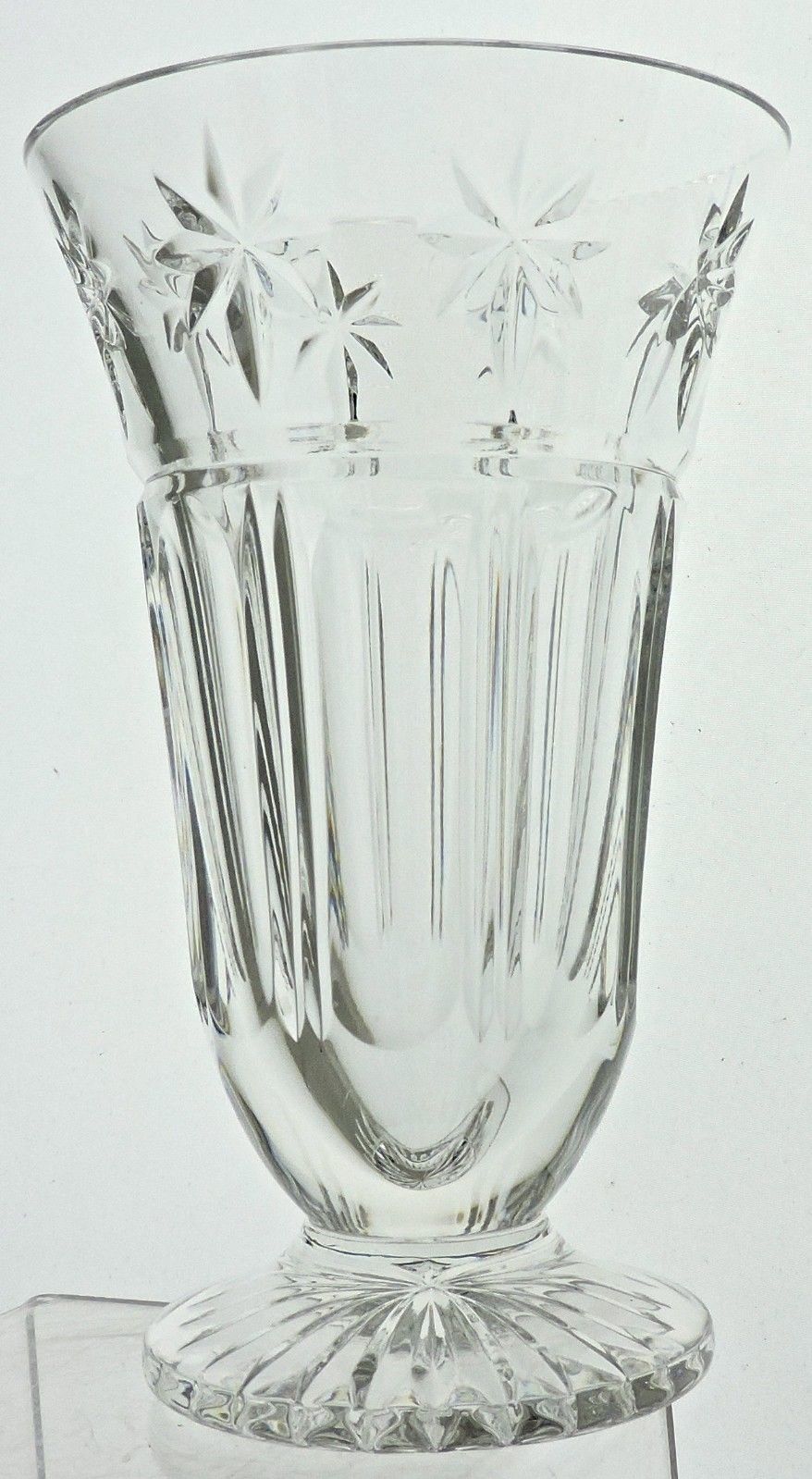 WATERFORD SIGNED FLOWER/BUD CRYSTAL FOOTED VASE RARE PATTERN CUT STAR