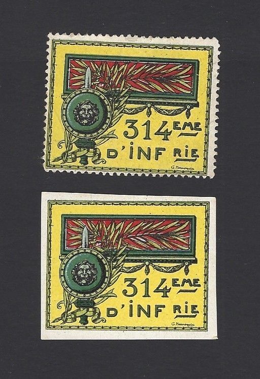 WW1 Delandre FRENCH ARMY 314th Infantry poster stamps mint & NG (2)