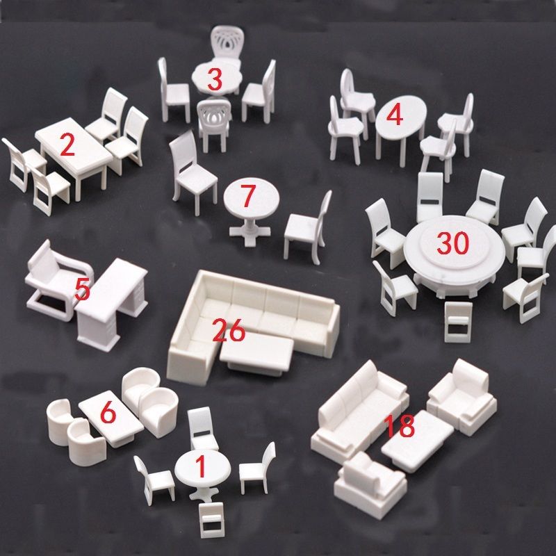 DIY Miniature Chairs Table Sofa Set Plastic Dollhouse Furniture Model Ratio 1:50