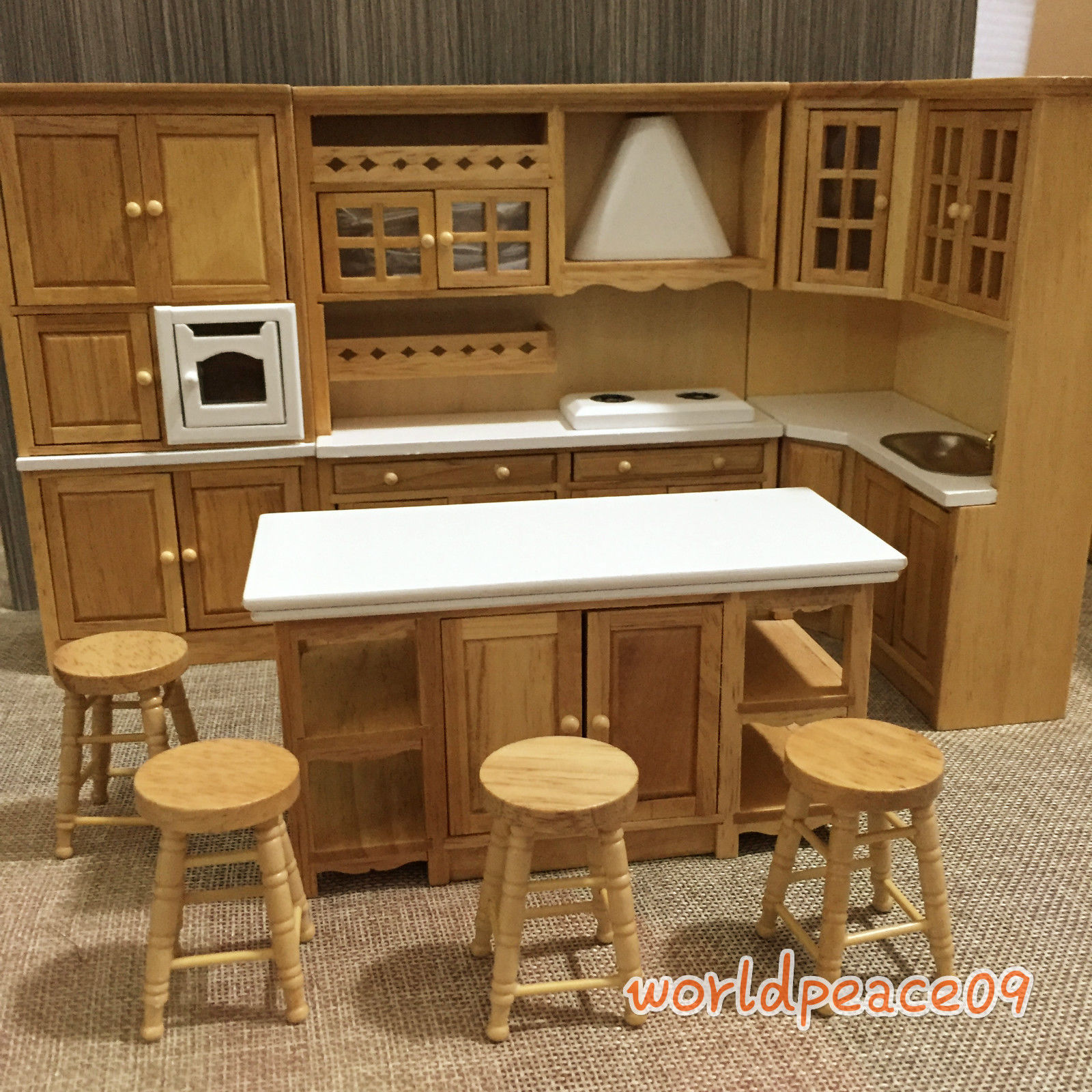 Dollhouse Miniature Burlywood Integrated Kitchen Furniture Set 1:12 Scale Model