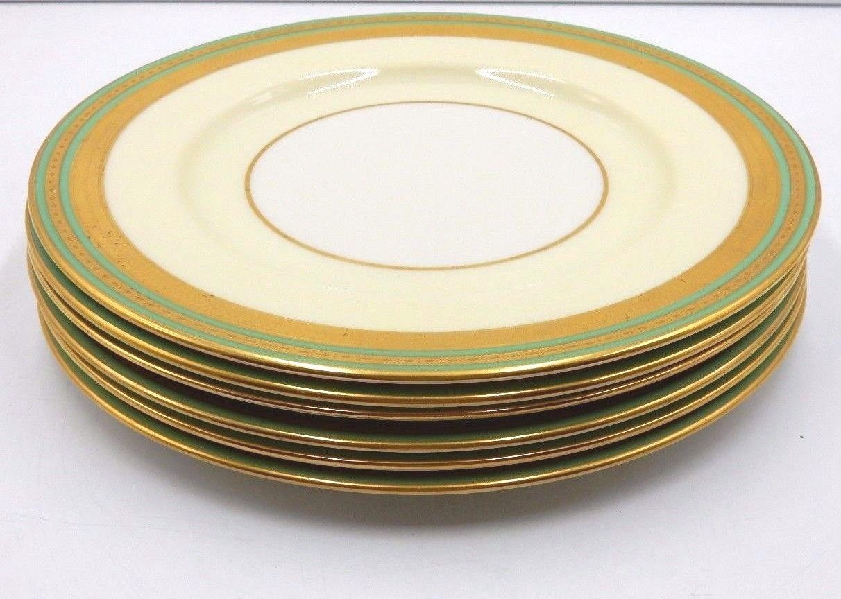 SET OF 6 BEAUTIFUL LENOX  MARSHALL FIELD COMPANY 10-1/2" DINNER PLATES GOLD TRIM