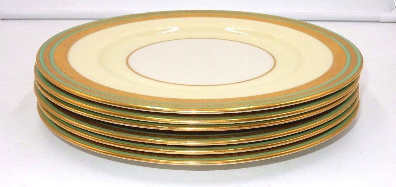 SET OF 6 BEAUTIFUL LENOX  MARSHALL FIELD COMPANY 10-1/2" DINNER PLATES GOLD TRIM