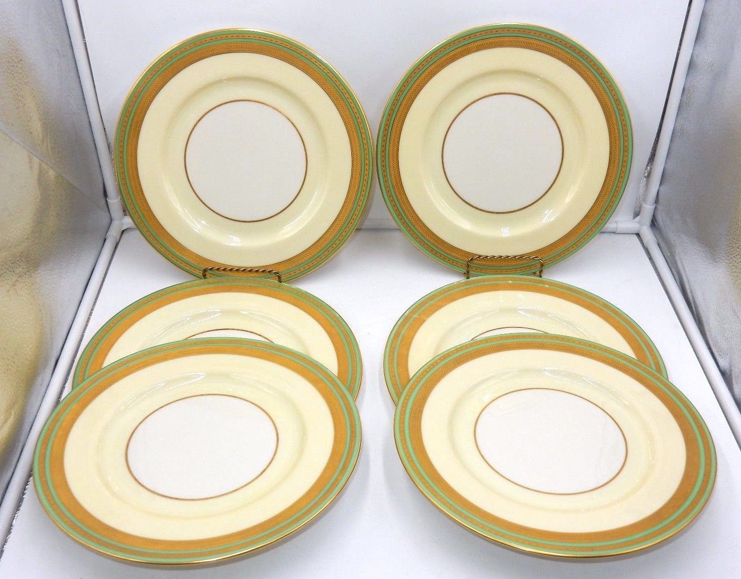 SET OF 6 BEAUTIFUL LENOX  MARSHALL FIELD COMPANY 10-1/2" DINNER PLATES GOLD TRIM