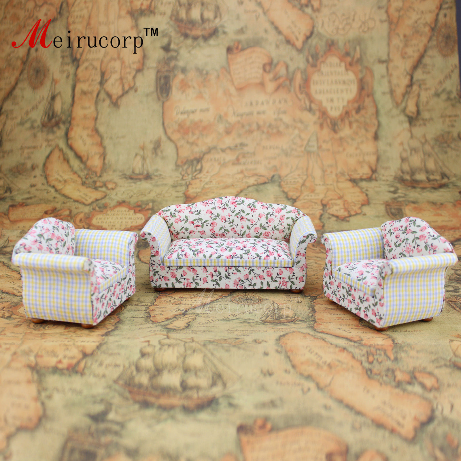 Floral patterns Cloth 1/12 Scale Dollhouse Miniature Furniture Sofa 10438