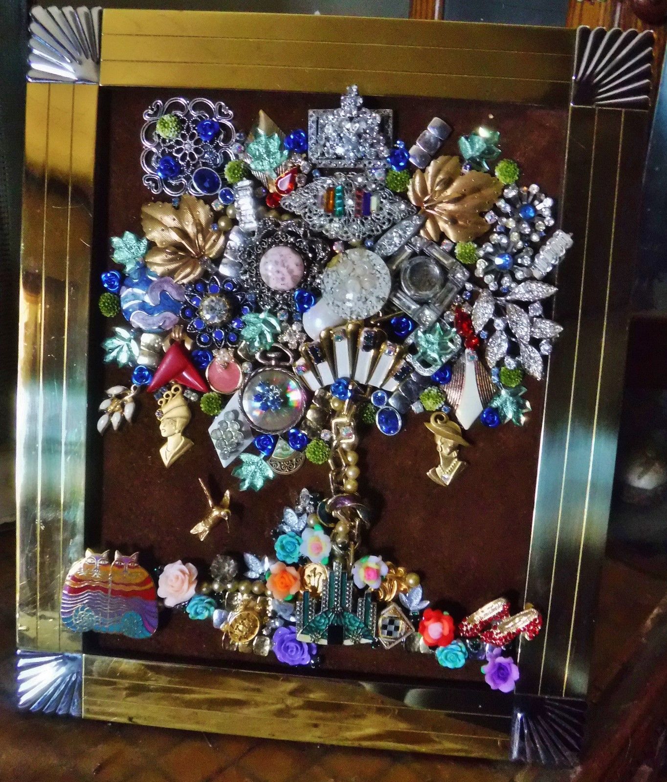 Jewelry Art Art Deco Tree of Life, signed by Suzanne, Estate Frame