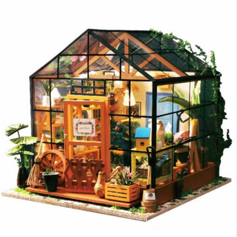 DIY Wooden Flower House 3D Mini Dollhouse With Furniture Kit Light Creative Gift