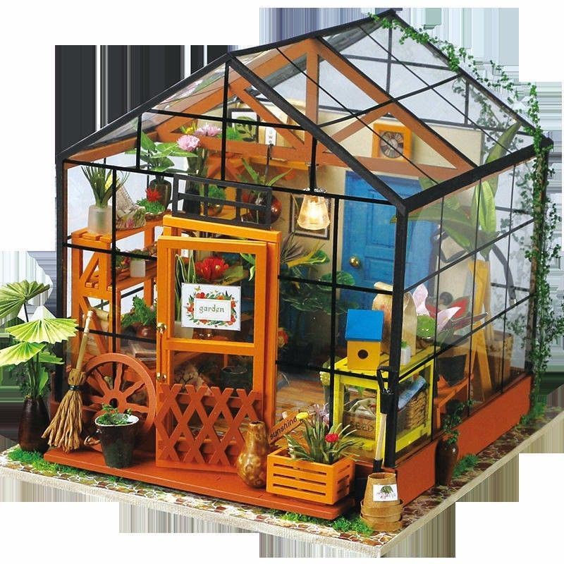 DIY Wooden Flower House 3D Mini Dollhouse With Furniture Kit Light Creative Gift