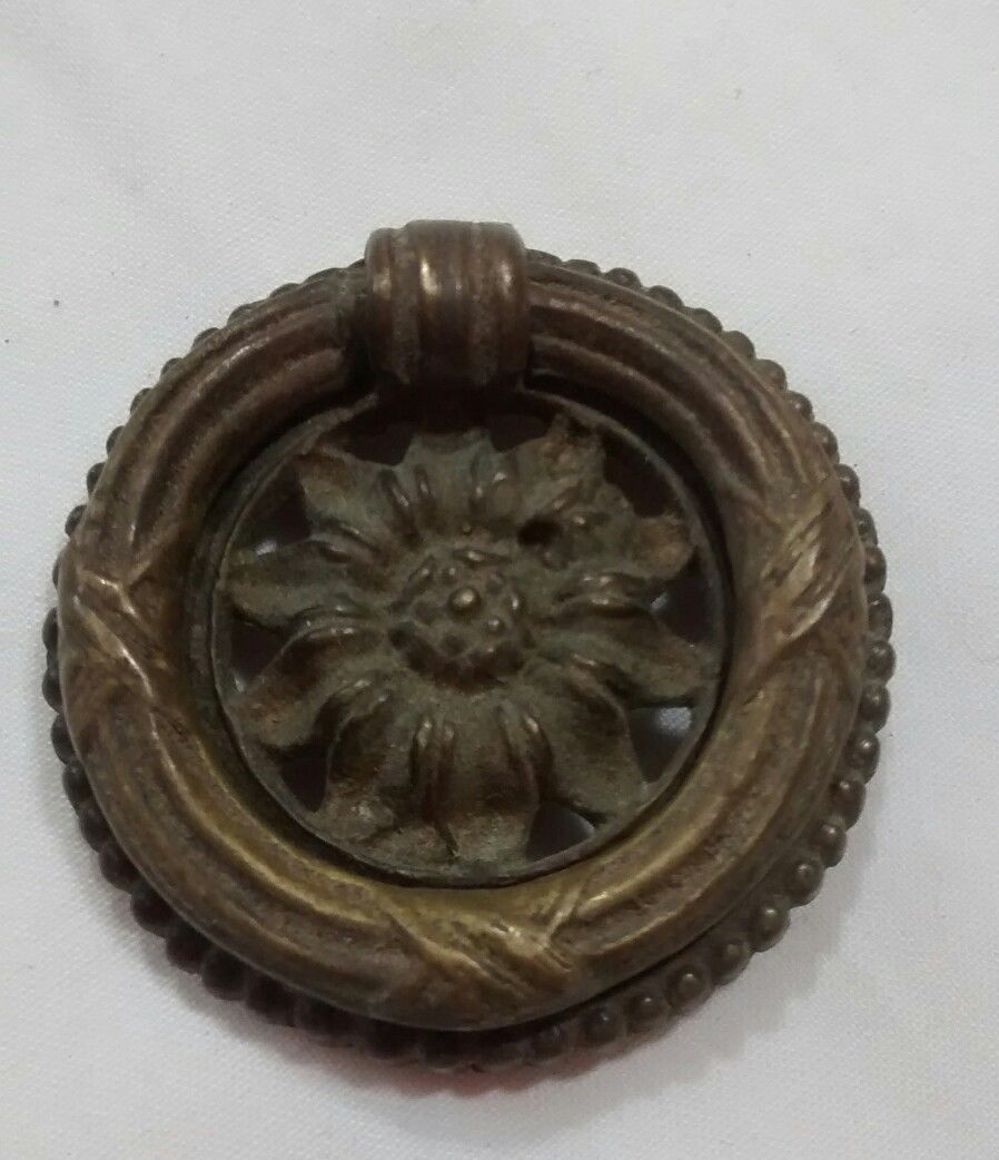 Pair Brass Sunflower Drawer Pulls Antique Architectural Salvage Hardware