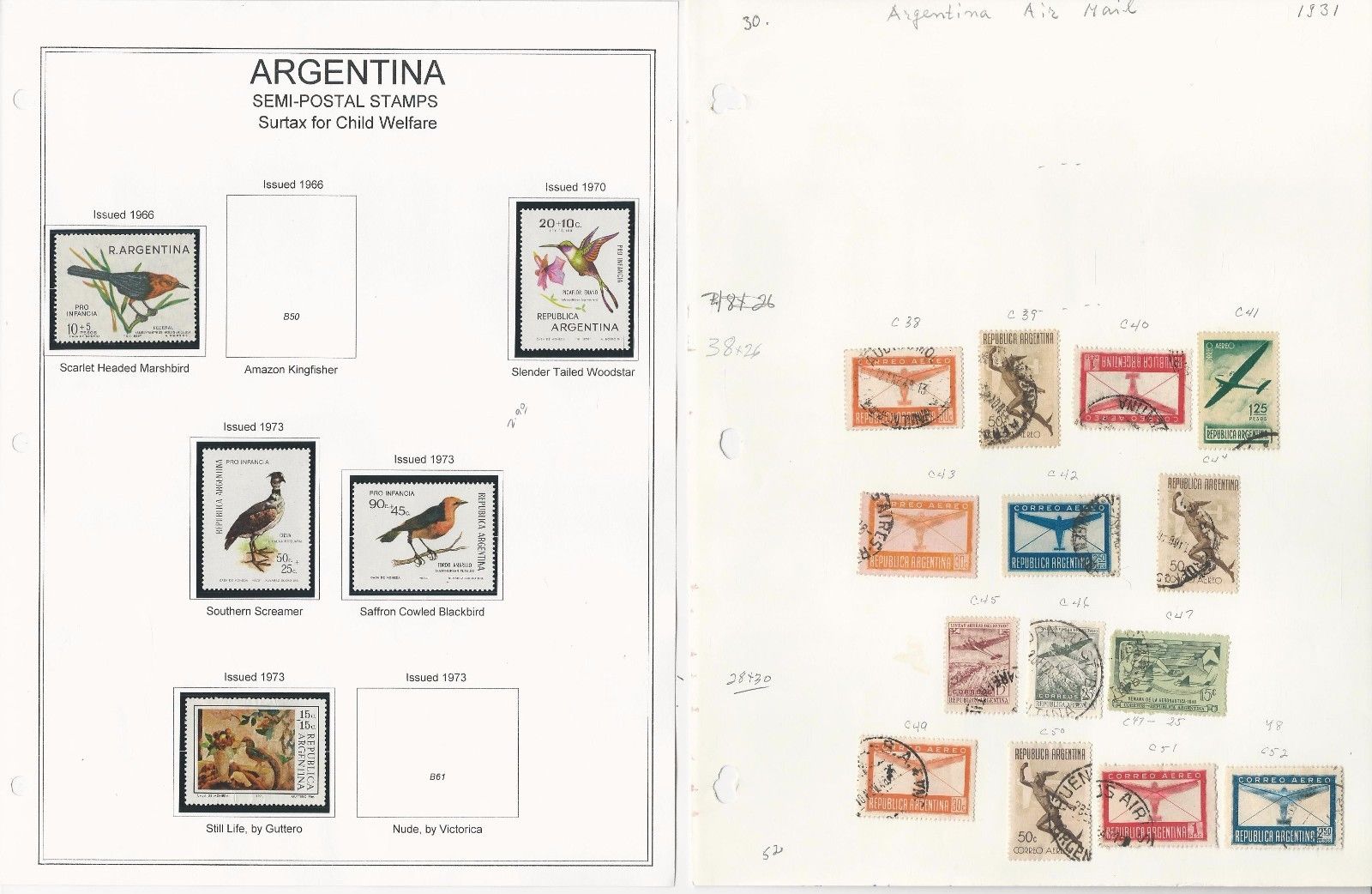 Argentina Airpost & Semipostal Collection, On 14 Album Pages, 1931-1973